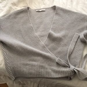 Zara light grey wrap cardigan sweater size S